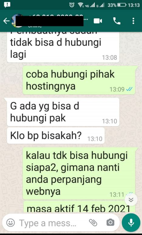 pihak hosting tidak bisa dihubungi